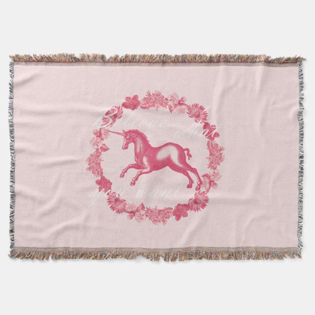 Manta Unicórnio rosa e flores (Frente)