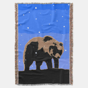 Manta Urso Grizzly no inverno - Arte original sobre a vi