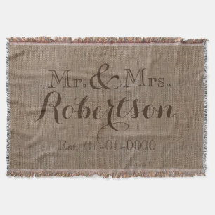 Manta Vintage Personalizada Burlap-Look Rustic/Casamento