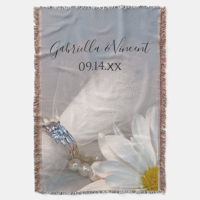 Manta White Daisy Elegance Wedding Keepsasait (Frente Vertical)