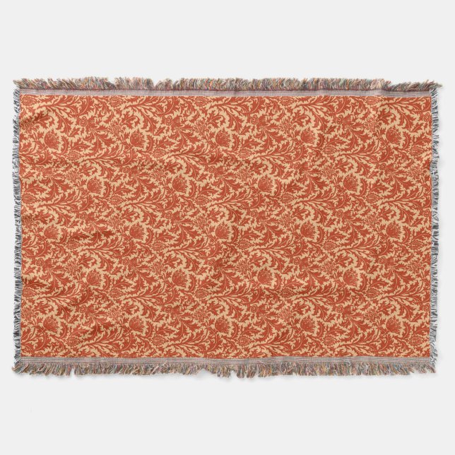 Manta William Morris Thistle Damask, Mandarin Orange (Frente)