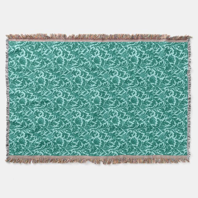 Manta William Morris Thistle Damask, Turquoise e Aqua (Frente)