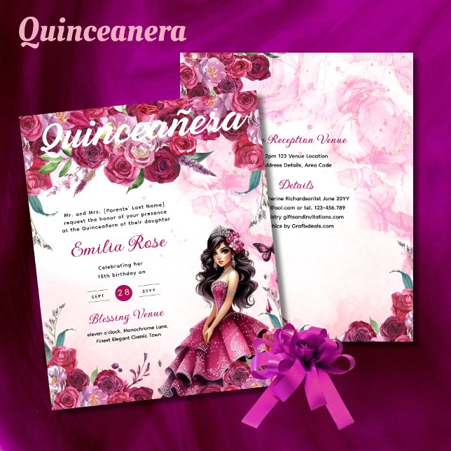 Manteiga cor-de-rosa magenta Quinceanera Vestir Bo (Criador carregado)