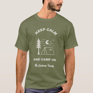 Mantenha a Calma & Continue Acampando Camiseta Mas