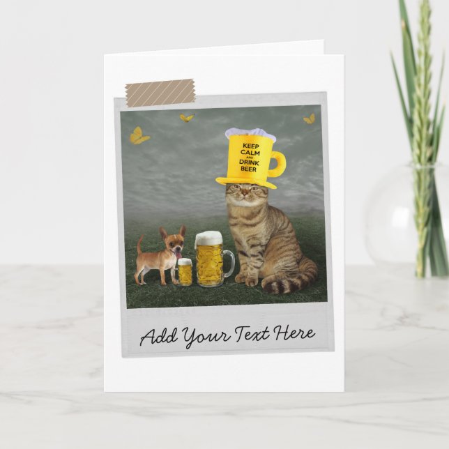 Mantenha a Calma E Beba Cerveja Gato Cartão Divert (Frente)