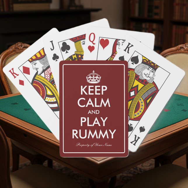Mantenha a calma e jogue barulho no baralho de car (rummy playing cards)