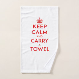Mantenha a calma e leve a toalha da [mão], texto