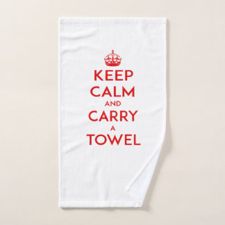 Mantenha a calma e leve a toalha da [mão], texto
