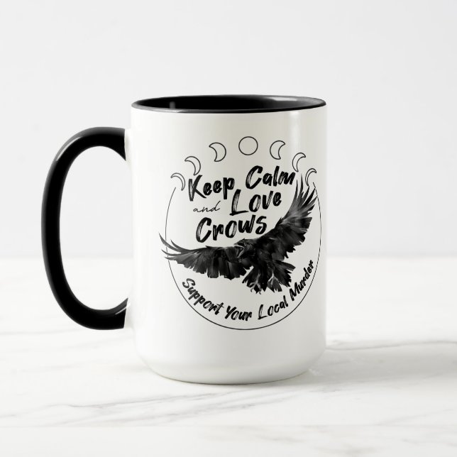 Mantenha a calma e o amor, caneca de corvos (Esquerda)