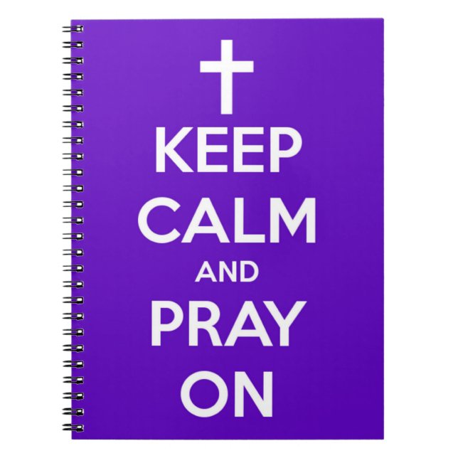 Mantenha a calma e Pray no caderno espiral roxo (Frente)