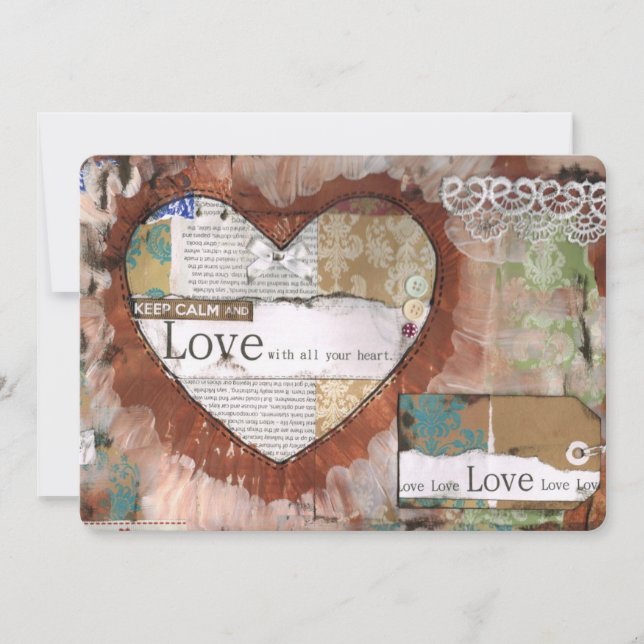 Mantenha calma e amor, carta, incitamento, coração (Frente)