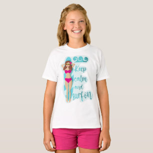 Mantenha calma e surf na camiseta de camiseta