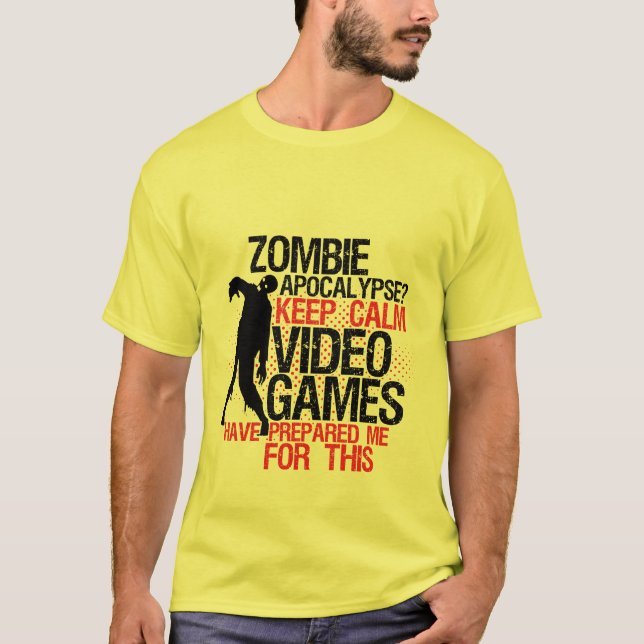 Mantenha Calma, Gamers Engraçados, camiseta Zombie (Frente)