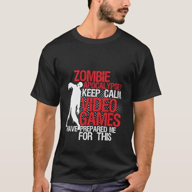 Mantenha Calma, Gamers Engraçados, camiseta Zombie (Frente)