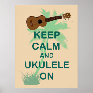 Mantenha-se Calmo e Ukulele no Único Poster de Div