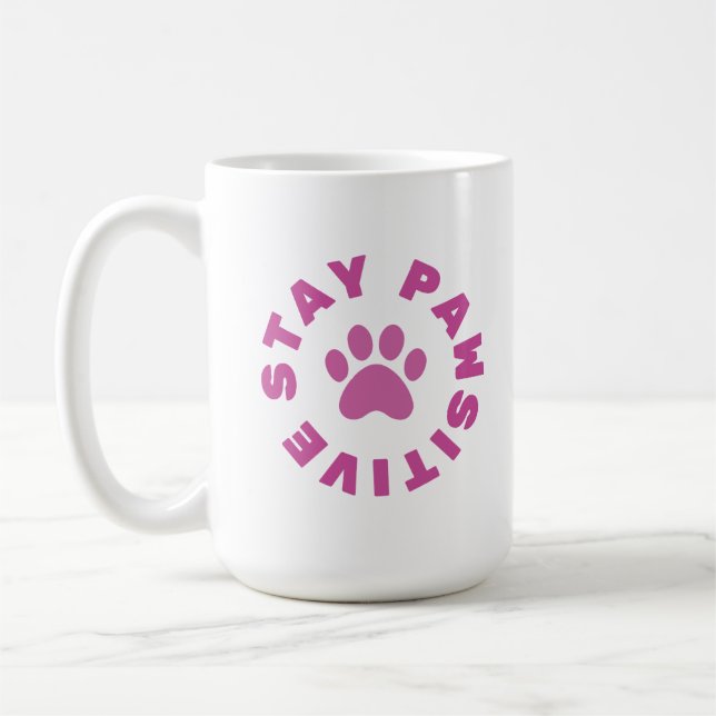 Mantenha-Se Pawsitivo - Clássica Caneca Branca (Esquerda)