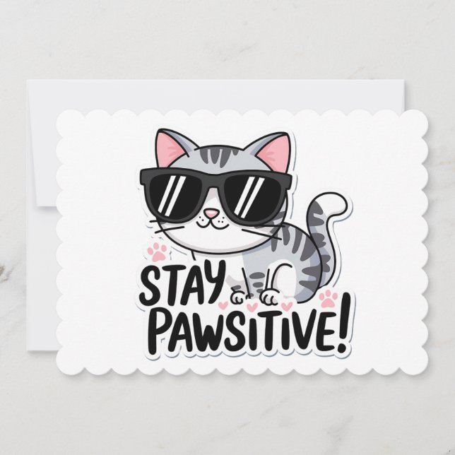 Mantenha-se Positivo! Convite Fofo com Tema de Gat (Frente)