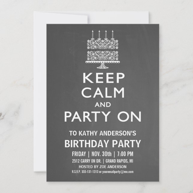 Manter Calma e Festa no Convite de Aniversário (Frente)