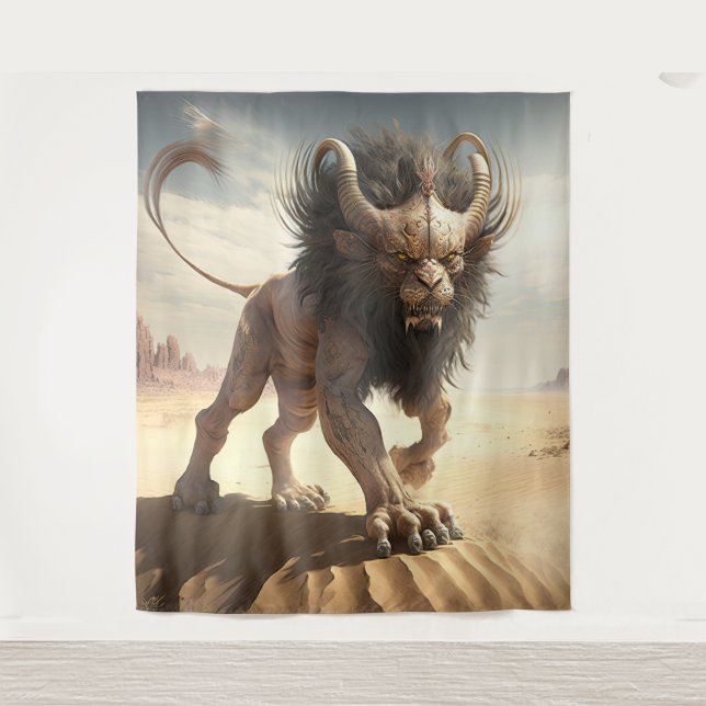 Manticore em uma tapeçaria no muro do deserto (Frente)