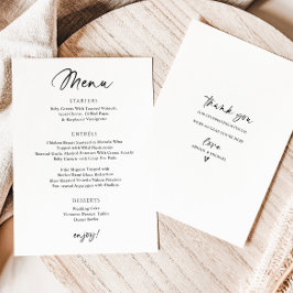 Manuscrito Simples no Menu de Casamento Moderno