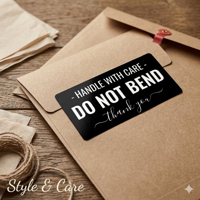 Manuseie com Cuidado - Não Dobre Etiqueta de Envio (Handle with Care - Do Not Bend Black Shipping Label)