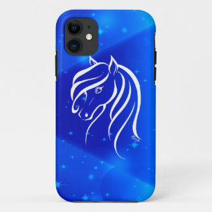 Mão à moda capa de telefone azul tirada do cavalo