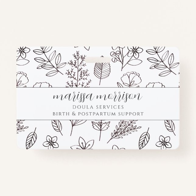 Mão Branca Desenhada Floral A Rosa Crachá Dupla (Frente)