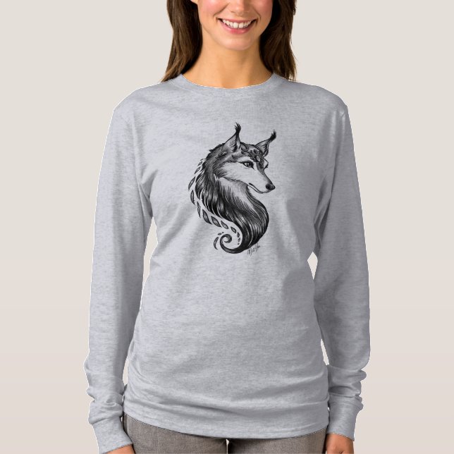 Mão branca preta lobo tirado fora da camisa do (Frente)