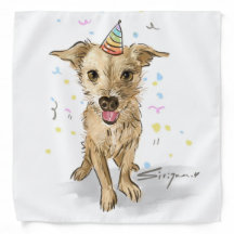 Mão - Cachorro de Aniversário Desenhado Bandana