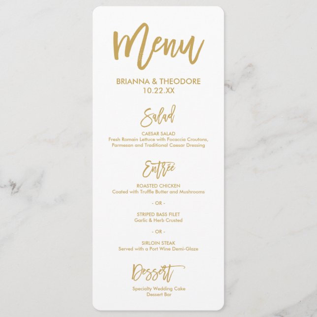 Mão chique menu Dourado rotulado do casamento para (Frente)