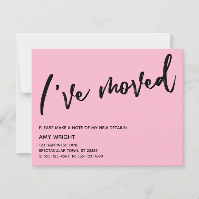 Mão Colar Eu Movi Um Novo Cartão De Endereço Rosa (Frente)