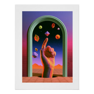 Mão Cósmica Psicodélica, impressão Azul Surrealist