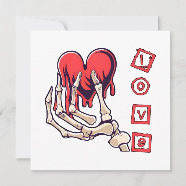Mão de esqueleto simbólico do amor oferecendo cora (Frente)