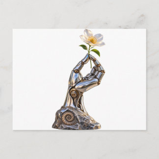Mão de Robô Fóssil Futuro e Flor Cartão Postal