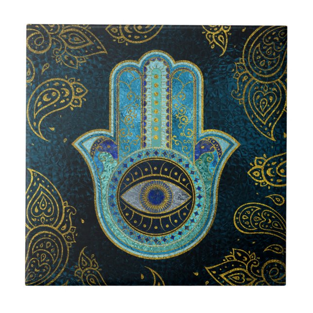 Mão decorativa de Hamsa com fundo de paisley (Frente)