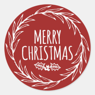 Mão Desenhada Feliz Fim de Natal Etiqueta de Prese