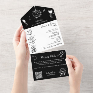 Mão do Doodle desenhada Tudo em Um Código QR Branc