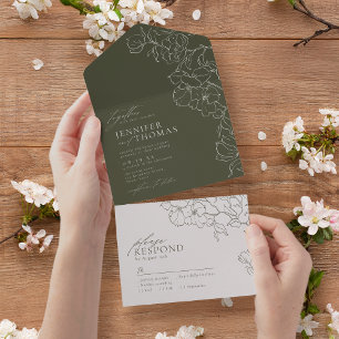 Mão elegante traçada floral, casamento verde