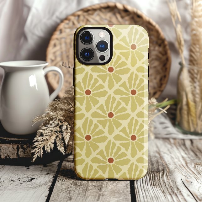 Mão Funky Boho Desenha Flores De Mostarda Amarelo (bold boho hand drawn flowers in mustard yellow funky groovy phone case)