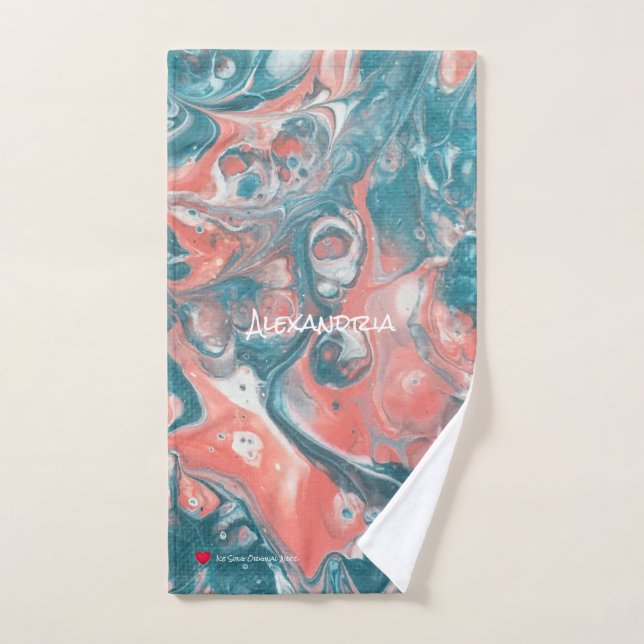 Mão Toalha Abstrato Suja de Coral Branco Teal (Toalha de mão)