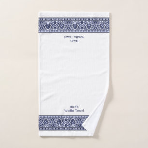 Mão Toalha de Ablução Azul e Branco com Bordado Floral