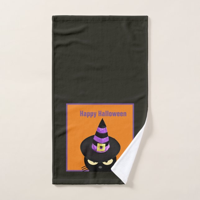 Mão Toalha de Banheiro de Halloween Gato Preto no Chap (Toalha de mão)