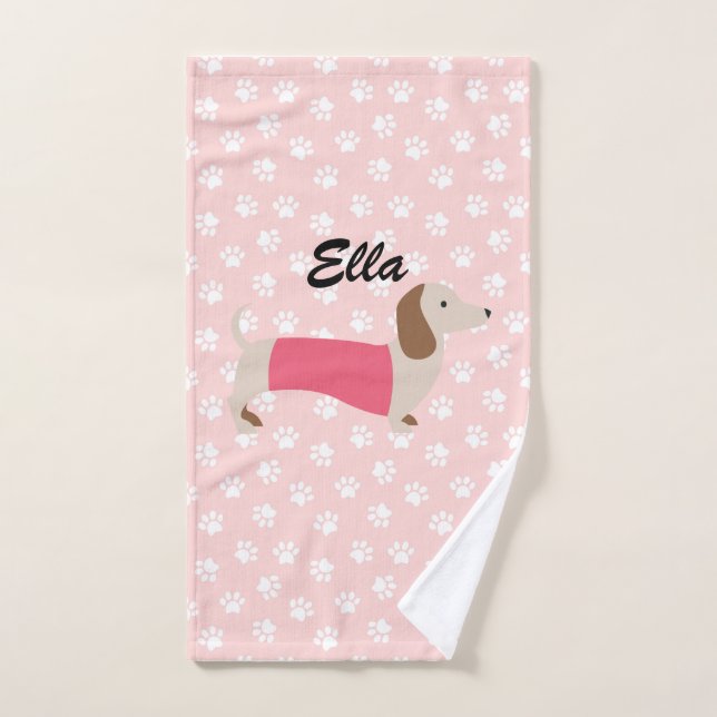 Mão Toalha de presente Dachshund rosa e branco (Toalha de mão)