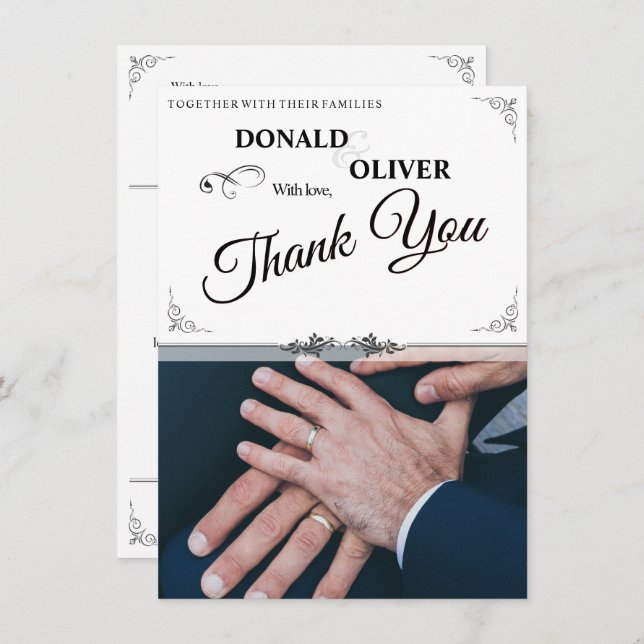 Mãos de um Casal de Casamento Gay com Anéis (Frente/Verso)