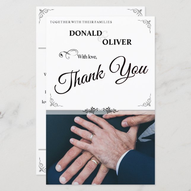 Mãos de um Casal de Casamento Gay com Anéis (Frente/Verso)