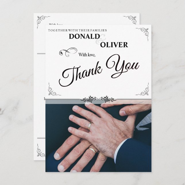 Mãos de um Casal de Casamento Gay com Anéis (Frente/Verso)