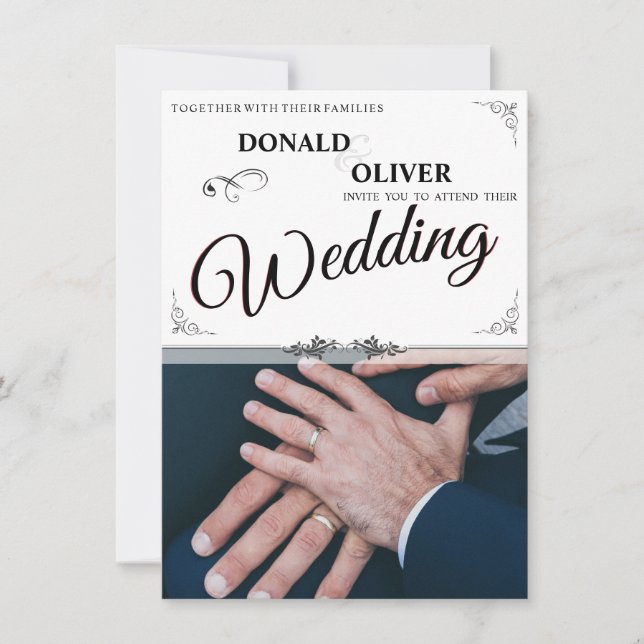 Mãos de um Casal de Casamento Gay com Anéis (Frente)