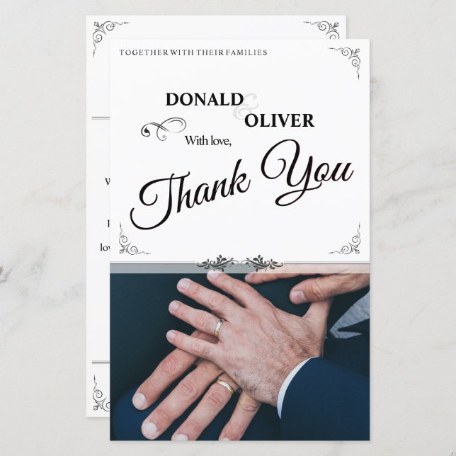 Mãos de um Casal de Casamento Gay com Anéis (Frente/Verso)