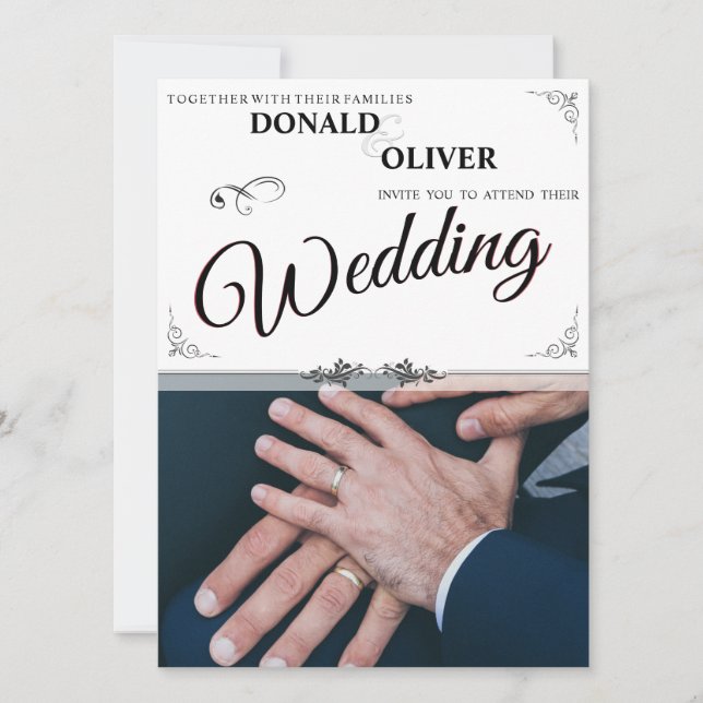 Mãos de um Casal de Casamento Gay com Anéis (Frente)