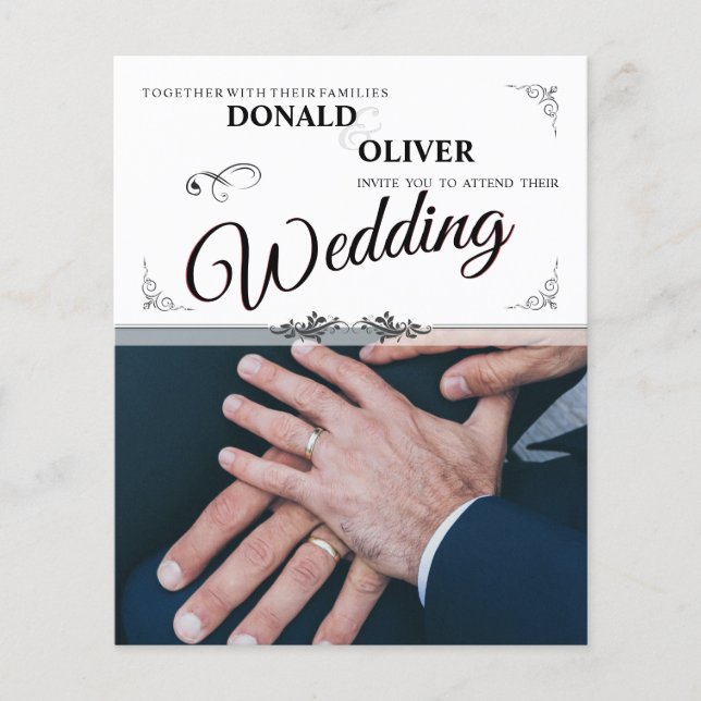 Mãos de um Casal de Casamento Gay com Anéis (Frente)